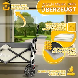 TRESKO Tresko® Bollerwagen Faltbar mit Dach Beige, Kühlfach & Seitenrollos Handwagen max. belastbar bis 150kg Transportwagen mit Vollgummireifen & F... - Beige