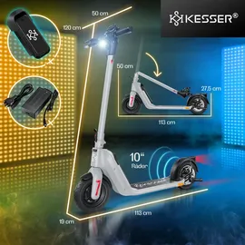 Kesser KESSER® E-Scooter mit Straßenzulassung 40km Reichweite Faltbarer Elektro 36V / 10 Ah Batterie Roller Belastung bis 120kg 450W Motor 10" Reifen LCD-Display und universelle Smartphonehalterung