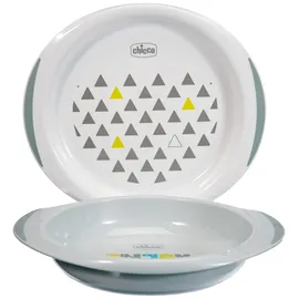 Chicco Baby Teller-Set, Baby Entwöhnungsgeschirr mit 1 Suppenteller und 1 Teller, rutschfester Boden, seitliche Griffe, ergonomischer Griff, Löffelablage, 2-teiliges Babygeschirrset - 12+ Monate