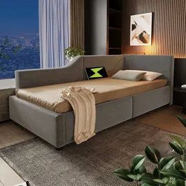 lanki international gmbh Jugendbett mit hydraulischem Stauraum und Leselichtfunktion grau