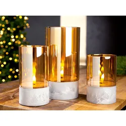 Glas Windlicht LED Kerze bernstein 12,5cm