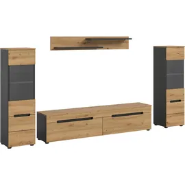 xonox.home Wohnwand Canu Eiche Artisan/Basalt grau ¦ Maße cm B: 272 H: 141