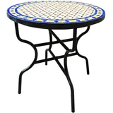 Marokkanischer Mosaiktisch Giralda Natur Blau Gelb 80cm - Handarbeit