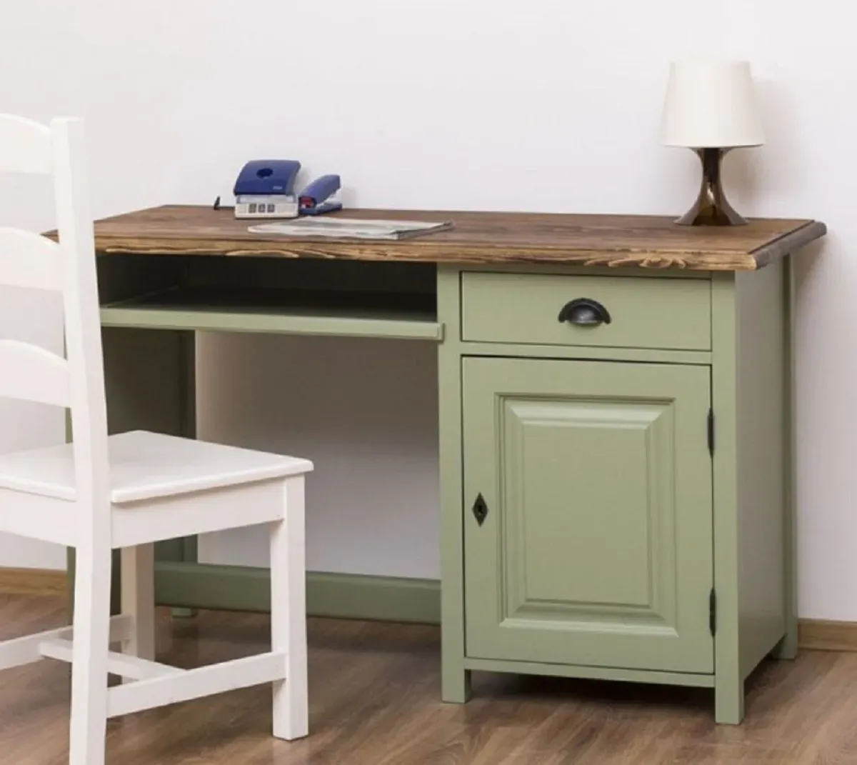 Casa Padrino Landhausstil Schreibtisch Grün / Dunkelbraun 130 x 60 x H. 78 cm - Massivholz Sekretär im Landhausstil - Büro Möbel - Massivholz Möbel - Landhausstil Möbel