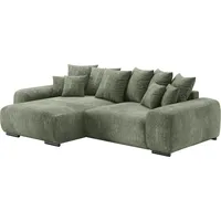 Polsterecke HOME AFFAIRE "Sundance II" Sofas Gr. B/H/T: 318cm x 92cm x 188cm, Velours, Recamiere links-Bettfunktion rechts, grün (dolce 11 green) Dauerschläfer mit EasyBett-Schlaffunktion, Bettkasten und Topper