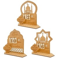 3er Pack Ramadan Countdown Kalender Eid Mubarak Ornament Holz Ramadan Kalender Muslimische Party Dekoration Handwerk Eid Al-Adha Ornament - Braun