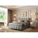 Fun Möbel Boxspringbett Schlafzimmerbett ISABEL 180x200cm in Stoff Prime Hellgrau - Grau