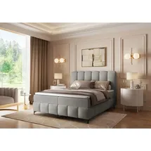 Fun Möbel Boxspringbett Schlafzimmerbett ISABEL 180x200cm in Stoff Prime Hellgrau - Grau