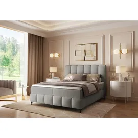 Fun Möbel Boxspringbett Schlafzimmerbett ISABEL 180x200cm in Stoff Prime Hellgrau - Grau