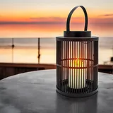 Spetebo Solar Laterne rund mit Flammeneffekt Led Kerze - 23 cm - Gitter Design Gartenleuchte schwarz