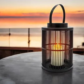 Spetebo Solar Laterne rund mit Flammeneffekt Led Kerze - 23 cm - Gitter Design Gartenleuchte schwarz