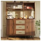 BBWL Vorratsschrank Glasschiebetüren Küchenschrank Stauraum 174,5cm MDF Buffetschrank Rattanoptik 60kg