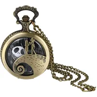 Avaner Paar Taschenuhr mit Schädel Design Analog Quarzwerk Steampunk Uhr mit arabischen Ziffern Kette für Herren Damen Valentinstag Halloween Weihnachten