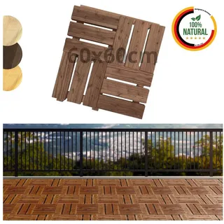 Floranica Trittsteine Holzfliese Terrassenfliese Massives Lärchenholz Balkonfliesen, 60x60 cm, Braun, 1-St., Fein Geriffelt Bodenbelag mit Drainage Balkon-Bodenbelag für Outdoor braun 60 cm x 60 cm