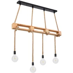 Hängeleuchte, Balken natur, Hanfseil, L 120 cm, ULLEU