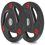 wuuhoo Hantelscheibe Olympische Hantelscheiben Ray 50mm, 2er Set I Weight Plates gummiert mit Stahlkern I Langhantelgewichte mit Griffen und Stahlbuchse I schwarz mit Gewichtsangabe 2 x 15kg