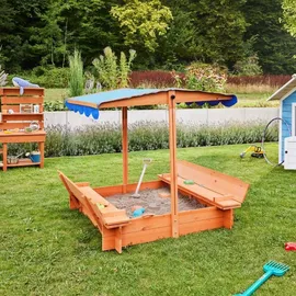 Home Deluxe Holzsandkasten Buddelkiste mit Dach Blau