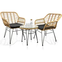 VCM 3tlg Bistroset Lounge Balkonset Rattan