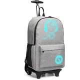 KONO Trolley Jungen Rucksack Kindergepäck mit Rollen Reflektierender Schulranzen für Teenager Herren Damen Reisen und Büro Outdoor Camping (Grau)