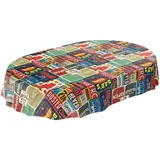 ANRO Wachstuchtischdecke abwaschbar Oval 140 x 220 cm Rot