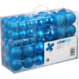 Relaxdays Weihnachtskugeln 100er Set, Weihnachtsdeko, matt, glänzend, glitzernd, Christbaumkugel, 3, 4 & 6cm, Petrol-blau