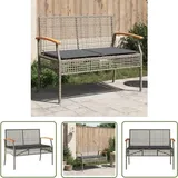 The Living Store - Gartenbank Mit Kissen Grau Poly Rattan Akazienholz - Gartenzubehör - Gartenbank - Outdoor Möbel - Gartenstuhl - Balkonmöbel