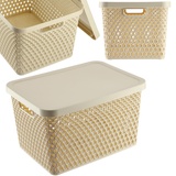 Kadax Aufbewahrungskorb, Korb mit Deckel, Aufbewahrungskiste, Aufbewahrungsbox aus Plastik, (18L, Beige)