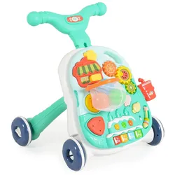 Moni Lauflernwagen 2 in 1 Korb, Musikfunktion, Spieltisch, Bälle, Spielcenter türkis