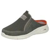 Clog RIEKER, Herren, Gr. 42, grün (khaki), Lederimitat, Textil, kontrastfarbene Details, used, Schuhe Clog, Sommerschuh, Hausschuh, Schlupfschuh mit seitlichen Stretcheinsätzen