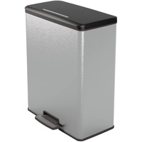 Curver Deco Rechteckiger Abfalleimer, 65 l, Metallic-Grau, für Küche,