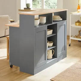 SoBuy FSB36-HG Sideboard mit Schiebetüren Kücheninsel mit erweiterbarer Arbeitsfläche Küchenschrank Kommode Schrank Hellgrau Bht ca: 110x97x68cm