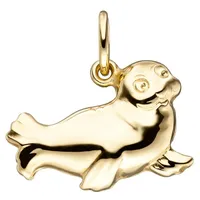 Schmuck Krone Kettenanhänger Anhänger Robbe aus 585 Gelbgold glänzend, Gold 585 goldfarben