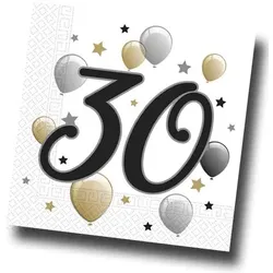 Procos - »30 mit Ballons« - Servietten (33x33cm, 20 Stück)