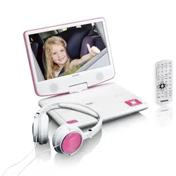 LENCO DVP-910 9- DVD-Player + USB & KfZ-Halterung, pink/weiß