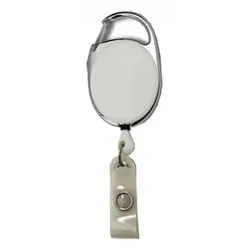 JOJO – Ausweishalter Ausweisclip Schlüsselanhänger ovale Form, Metallumrandung Druckknopfschlaufe, Farbe weiss - 10 Stück