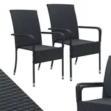 Juskys Polyrattan Gartenstühle Yoro 2er Set - Stuhl mit Armlehnen - Rattan Stühle stapelbar Schwarz