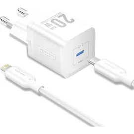 Vention 1-Port USB-C GaN Charger (20W) with USB-C to Lightning Cable (1M) EU-Plug White