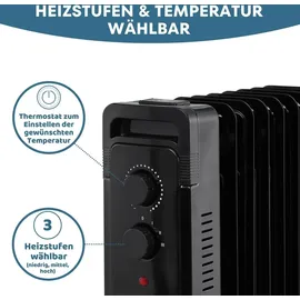 STAHLMANN Ölradiator ZR17 2000 Watt, Elektroheizung Energiesparend bis 40 qm Fläche, Heizung Elektrisch mit Thermostat und 3 Heizstufen, Elektrisches Heizgerät, Electric Heater Schwarz