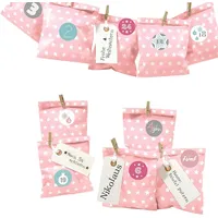 Frau WUNDERVoll® DIY Adventskalender zum Befüllen Bescherung, rosa - weiße Sterne Papiertüten 13x16,5cm, Ziffern pastell/Weihnachten Aufkleber Advent Kalender Kinder Geschenkbeutel