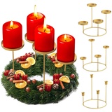 FHzytg 3 in 1 Adventskranz Metall Kerzenhalter Stumpenkerze, Kerzenhalter Stumpenkerzen Kerzenständer Kerzenteller für Adventskranz Stabkerzen, Stumpenkerzen und Teelichter Deko (Gold)