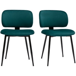 Stühle aus petrolblauem Samtstoff und schwarzem Metall (2er-Set) ATRIUM
