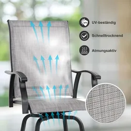 avestar drehbare Garten-Barhocker 2er Set hohe Gartenstühle, Barstühle mit Fußstütze, hoher Rückenlehne, wetterfeste Hochstühle aus Textilene für Terrasse, Balkon, Poolbereich und Garten, Grau