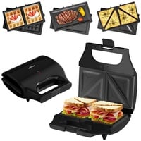 HOMELUX 3-in-1-Sandwichmaker 800 W Waffeleisen Sandwichtoaster, Grill Wechselplatten, Schwarz, 800,00 W, Antihaftbeschichtet, Schnelles und Gleichmäßiges, Leichte Reinigung schwarz