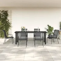 VidaXL 7-tlg. Garten-Essgruppe Schwarz Stahl und Textilene