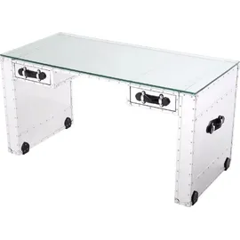 Casa Padrino Schreibtisch Kiefer Silber / Schwarz