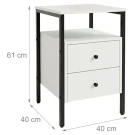 Relaxdays Nachtschrank 2 Schubladen 61 x 40 x 40 cm Weiß/Schwarz