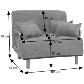 Mendler Schlafsessel HWC-K29, Klappsessel Schlafsofa Gästebett, Liegefläche 190x100cm, Stoff Chenille (370g/m2) ~ creme