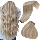 Hetto Tressen Extensions Echthaar Blond Naturlich Tressen Echthaar Extensions Aschblondine Highlights Gebleichtes Blond #18/613 Extensions Tressen Haarverlängerung 100g 50 cm