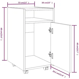 vidaXL Beistellschrank mit Rollen Räuchereiche 33x38x60 cm