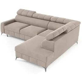 Selsey Ecksofa, mit Schlaffunktion, Veloursbezug in Greige, rechtsseitig - Taupe,